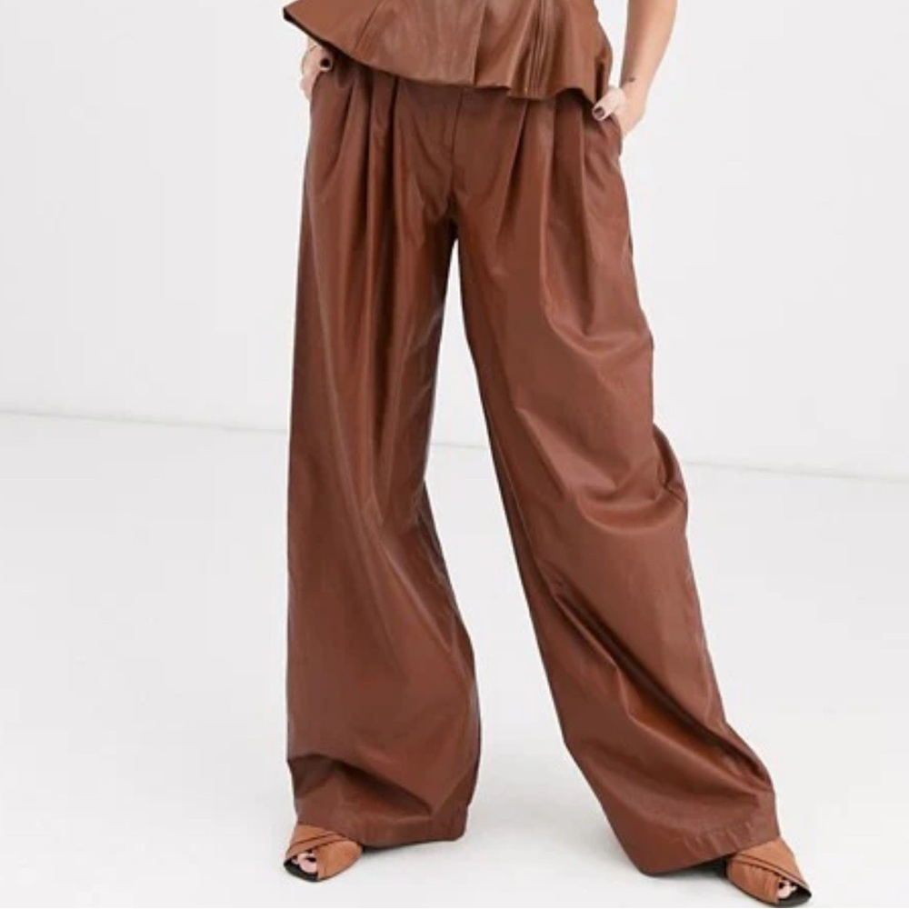 Simonett Women’s Brown Wide Leg Baggy Comma Pants‎ High Rise Medium